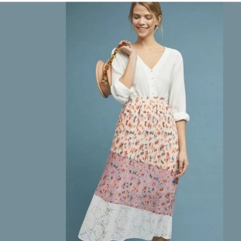 Anthropologie LAIA Floral Pleated Midi Skirt